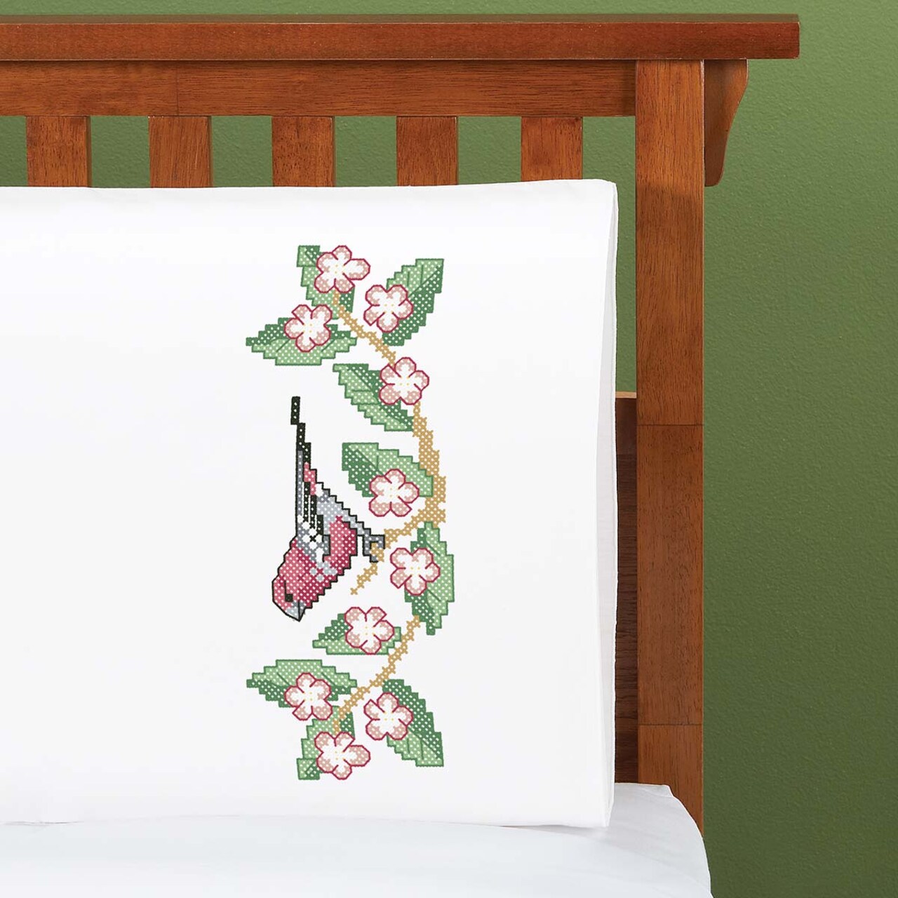 Herrschners Apple Blossom Tweets Pillowcase Pair Stamped Cross-Stitch